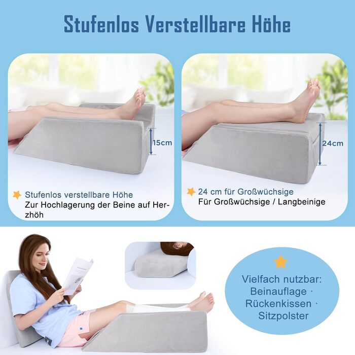 Подушка для підняття ніг INFANZIA з піни з ефектом пам&39яті, ергономічна подушка для підняття ніг, підйом стоп, подушка для підтримки колін, подушка для лімфодренажу для полегшення двоногості (з обох боків)