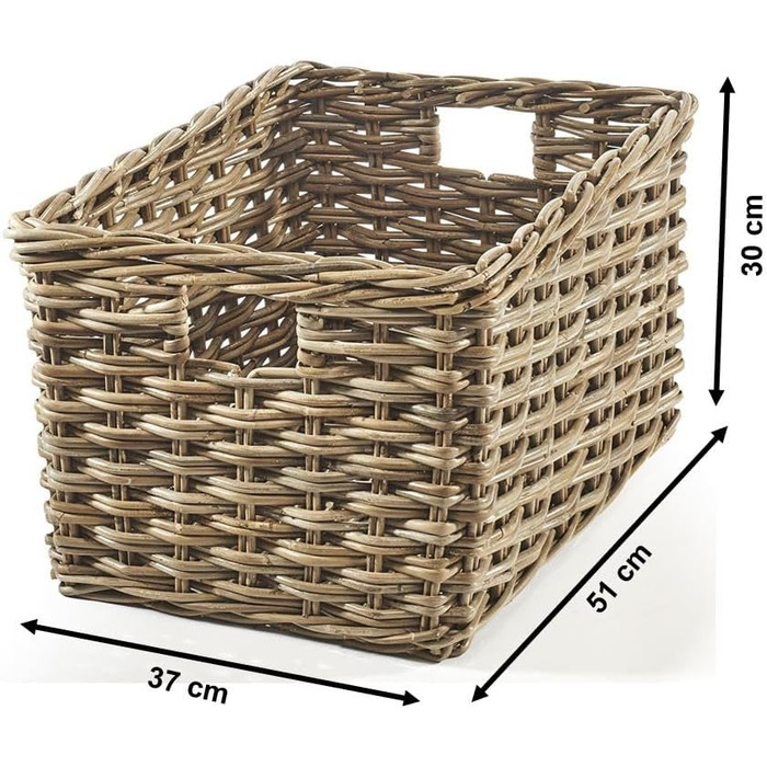 Прямокутний ротанговий кошик Kobolo, сірий колір Kubu, розмір L, 537x30 см, кошик для зберігання та декору, екологічний, універсальний, ідеально підходить для вітальні, дитячої кімнати, кухні, ванної кімнати, для іграшок та організації простору