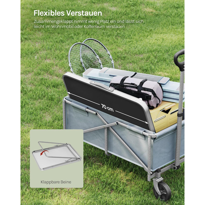 Кемпінговий стіл WOLTU з алюмінієвою рамою та ручкою, садовий стіл з МДФ, складний дорожній стіл, для пікніків, пляжу та використання на свіжому повітрі, 70 x 60 x 50 см (Ш x В x Г), чорний