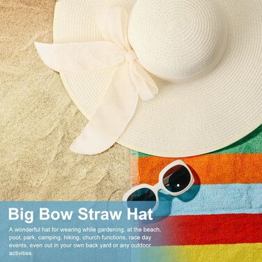 Жіночий широкополий солом&39яний капелюх, складний захисний пляжний капелюх, елегантний літній капелюх, сонцезахисні капелюхи UPF 50, один розмір, білий, Великобританія