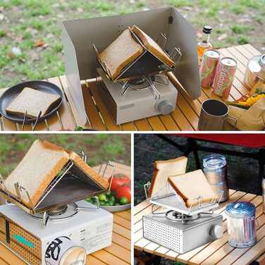 Тостер для кемпінгу, Решітки для тостів з нержавіючої сталі для кемпінгу, Складані решітки для тостів для кемпінгу, Тостер для газових плит, Компактні аксесуари для кемпінгу ідеально підходять для використання на свіжому повітрі, барбекю та походів