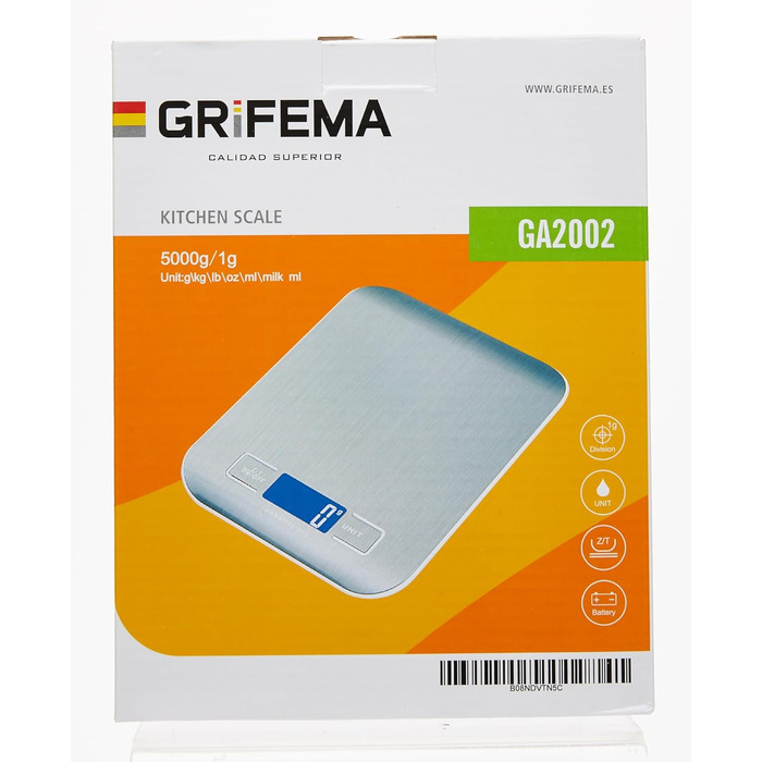 Кухонні ваги GRIFEMA з нержавіючої сталі, високоточні цифрові ваги 1г-5000г з РК-дисплеєм, функція тари, 6 одиниць вимірювання, ба
