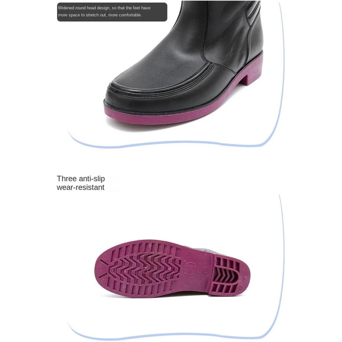 Зносостійкі чоловічі гумові чоботи на низькому каблуці та водонепроникні з ПВХ, зручні гумові чоботи для дорослих. Розмір 42 EU, чорні фіолетові плюшеві