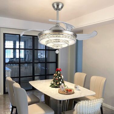 Тихий стельовий вентилятор кришталеві стельові вентилятори зі світлом, сучасні висувні лопаті, люстра, світлодіодний стельовий вен