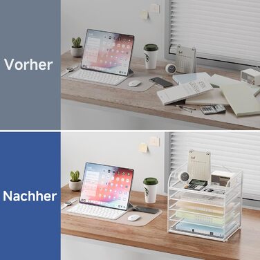 Органайзер для столу VITVITI, 5-ярусний лоток для листів, штабелювані тримачі для файлів, лотки з ручками, канцелярське приладдя для документів A4, паперу, книг, журналів (білий)