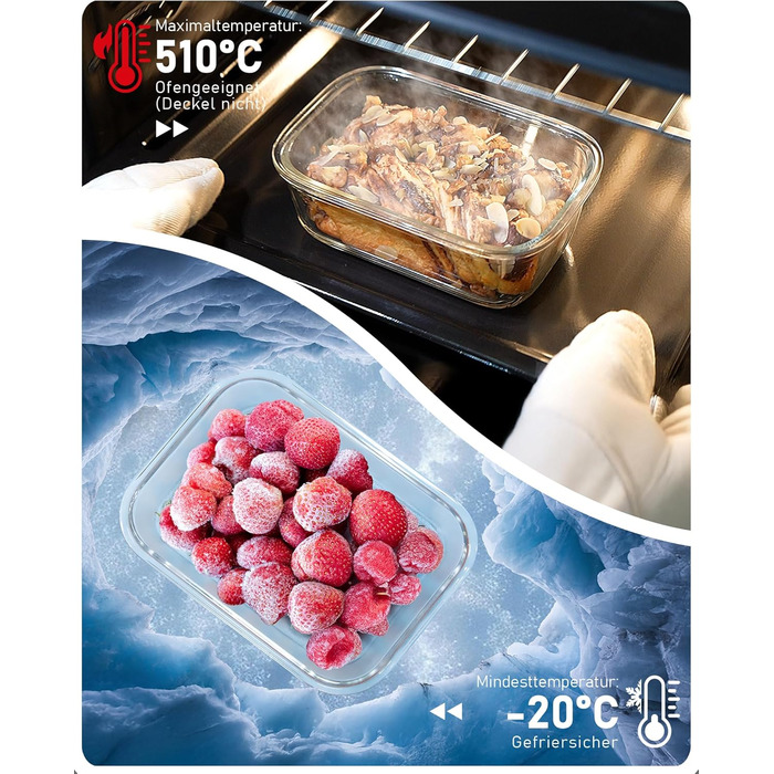 Скляні контейнери для зберігання продуктів, набір з 2 шт. , 630 мл скляні контейнери для зберігання зі скляними кришками, герметичні та герметичні, контейнери для зберігання продуктів, скляні контейнери для приготування їжі, безпечні для мікрохвильової пе