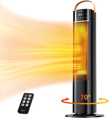 Енергозберігаючий керамічний обігрівач Grelife 2000 Вт PTC з пультом дистанційного керування 70 коливання, 3 режими, таймер на 12