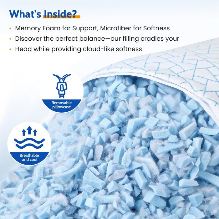 Подушка JINXIA з регульованою висотою 76 x 51 см (комплект з 2 шт.), гіпоалергенна велика подушка для сну з наповнювачем з мікрофібри, дихаюча подушка з подрібненого пінополіуретану з ефектом пам&39яті для всіх сплячих