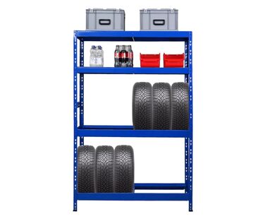 Стійка для шин PROREGAL Tiger ВxШxГ 180x120x40 см До 12 шин на 2 рівнях 2 полиці Синій Полиця для майстерні, полиця для зберігання, полиця для підвалу 12 шин 2 полиці Синій