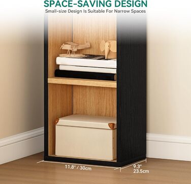 Висока вузька книжкова полиця, кутова тонка у формі будинку, 6-ярусна окремостояча книжкова полиця, компактний дизайн для зберігання речей у домі та офісі, чорний та дубовий, 30Ш 23,5Г 181В см, 2 шт. чорного кольору*2 шт. 23,5Г x 30Ш x 180В см