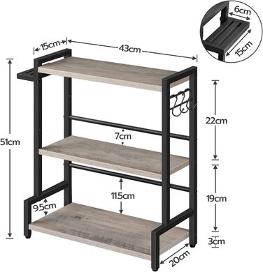 Підставка для спецій HOOBRO, кухонна полиця з 3 гачками, підставка для спецій з тримачем для ножів, настільний органайзер, регульовані ніжки, для їдальні, кухні, ванної кімнати, сіро-чорна, EBG01TL01 сірий