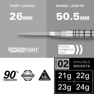 Набір дротиків Target Darts EXO Edition зі сталевим наконечником 90 вольфраму Набори дротиків зі сталевим наконечником, дротики Swiss Point з ручками Pro Grip та 6 деками, інструмент SP у комплекті Професійні набори дротиків 24 г EXO 02