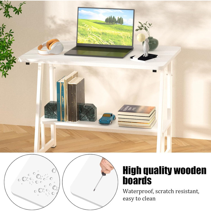 Білий стіл з книжковою полицею, комп&39ютерний стіл з полицею, комп&39ютерний стіл з полицею, ергономічний стіл для ноутбука, офісний стіл 80x50x73см, робочий стіл для домашнього офісу, вітальня білий 80x50x73см