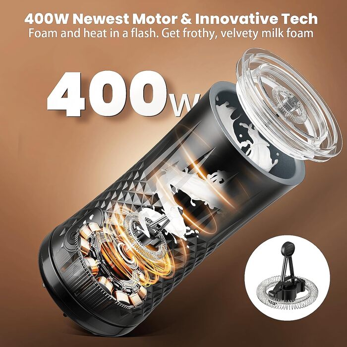 Електричний спінювач молока, HAPPHOOH 4-в-1, швидкий спінювач гарячого та холодного молока, з 2 віночками, контейнер для молока з