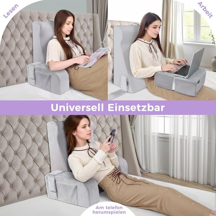 Подушка для читання Babenest зі знімними підлокітниками, зручна та легка подушка для спини ліжка та дивана, спинка сидіння з оксамитом, що миється, для читання, ігор або перегляду телевізора (модель L-діапазону)