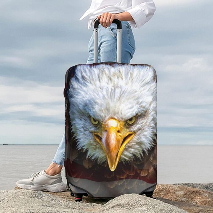 Чохол для валізи, дизайн Американський прапор з орлом, міцний захист валізи, підходить для багажу розміром 45,7 - 81,3 см, розмір XL, Чорний, X-Large