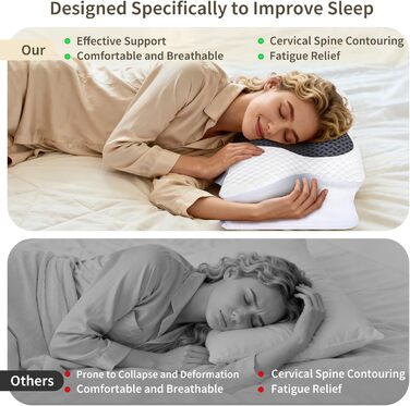 Подушка для зняття болю в шиї, ортопедична подушка з піни з ефектом пам&39яті, ергономічна подушка для сну на боці, подушка для підтримки шиї для сну на боці, спині та животі, 61,7x37x13/13,6 см, сірий