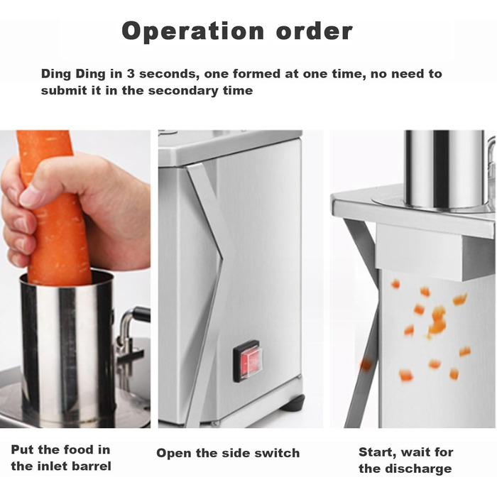 Комерційна овочева машина Oiyekntd з сітчастими ножами, міцна нержавіюча сталь, 200 Вт, електрична машина для кубиків фруктів для картоплі, моркви, огірків, пітаї, 8 мм