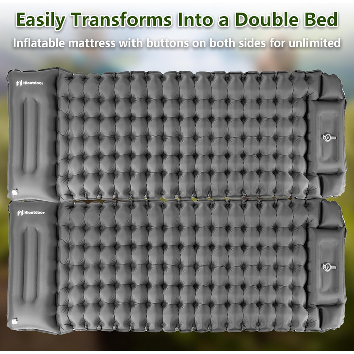 Надлегкий надувний килимок для кемпінгу з насосом для ніг для піших прогулянок на природі, пляжного відпочинку, намету, матраца, спального килимка, килимка для кемпінгу (сірого кольору), 10