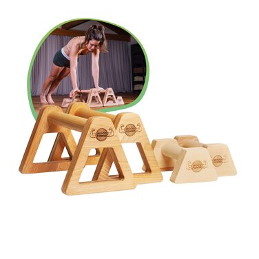 Дерев&39яні паралелети WOODPOWER PowerBars для віджимань, дерев&39яні ручки для віджимань, стійка на руках, йога та калістеніка, нековзні, для використання в приміщенні та на вулиці, безпечні для суглобів, НАБІР (XS XL) чорного кольору