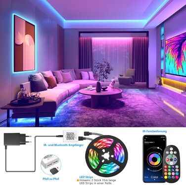 Світлодіодна стрічка 30м, світлодіодна стрічка Bluetooth, RGB змінює колір, світлодіодний світловий ланцюжок 30М з керуванням чере