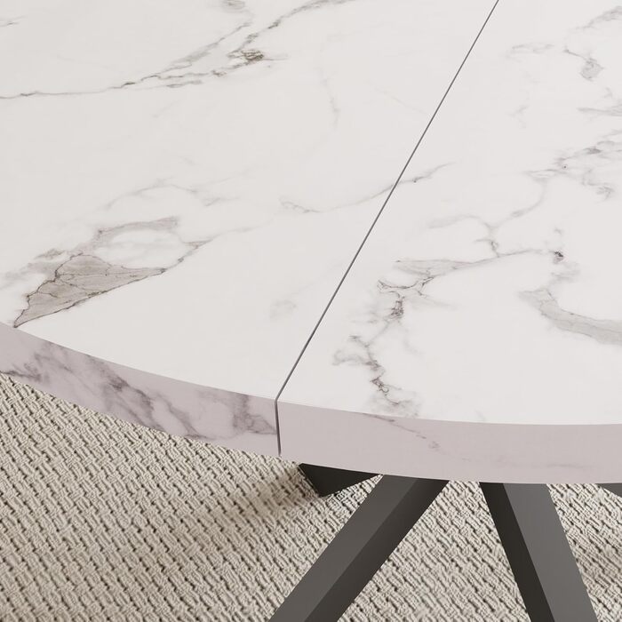 Сучасний круглий обідній стіл з промисловим листовим металом та чорними металевими ніжками - Скандинавський стіл для вітальні або кухні, 4-6 осіб, 100 см - Мармурова структура білийчорний