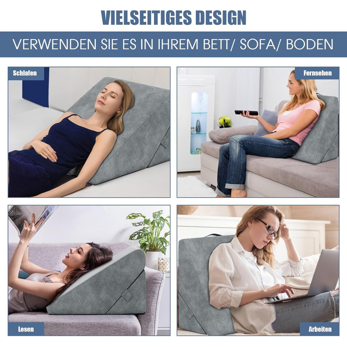 Подушка-клин COSTWAY, подушка для читання, подушка для спини та ніг, чохол з піни з ефектом пам&39яті, який можна прати, рефлюксна подушка для дорослого ліжка, ергономічна подушка для ніг, розслаблююча подушка для ліжка та дивана, сіра