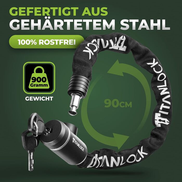 Велосипедний замок ланцюговий, захист від крадіжки СВІТЛОВІДБИВАЮЧИЙ зручне транспортування, стійкий до іржі, рівень безпеки 7/10, ланцюговий замок з ключем