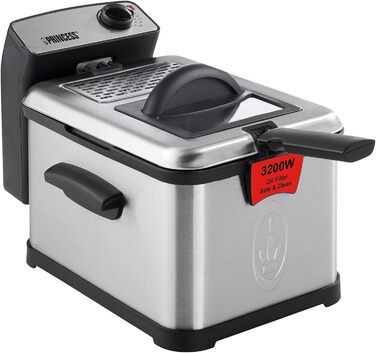 Фритюрниця з нержавіючої сталі Princess 183001 ємністю 3 літри, масляним фільтром і функцією холодної зони, срібло