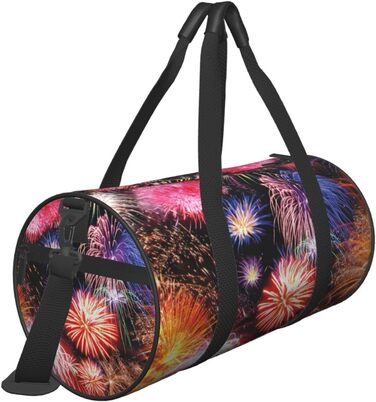 Спортивна сумка, дорожня сумка, стильний принт Феєрверк, сумка для подорожей на ніч, чорна, універсальний розмір