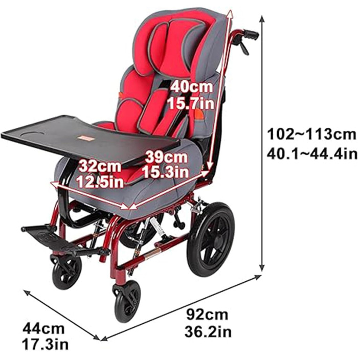 Розбірна повністю регульована дитяча інвалідна коляска, медична ручна інвалідна коляска для дітей з церебральним паралічем зі швидкознімною тарілкою для їжі A