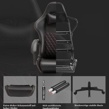 Ігровий стілець Dowinx Офісний стілець Ергономічний стілець для ПК з масажною поперековою підтримкою, гоночний стілець зі шкіри PU