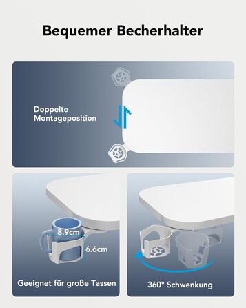 Журнальний столик HUANUO з колесами, регульований по висоті бічний столик зі стільницею 70 x 40 см, мобільний пневматичний невеликий столик для ноутбука з підставкою для чашок для домашнього офісу, білий 70 x 40 см