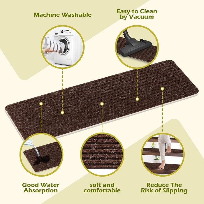 Сходинки для сходів, нековзні, для використання всередині приміщень, 14 шт. , коричневі, з гумовою основою (76,2 x 20,3 см), Коричневі, 14 шт.