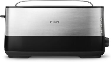 Тостер Philips з довгим слотом (нержавіюча сталь) 8 рівнів підсмажування, насадка для булочки, 950 Вт, чорний HD2692/90