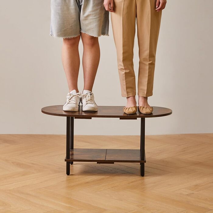 Невеликий дерев&39яний журнальний столик, столик для вітальні, журнальний столик з 2 полицями для вітальні/офісу, сучасний, темно-коричневий чорні ніжки, YD-011H Рустик Коричневий