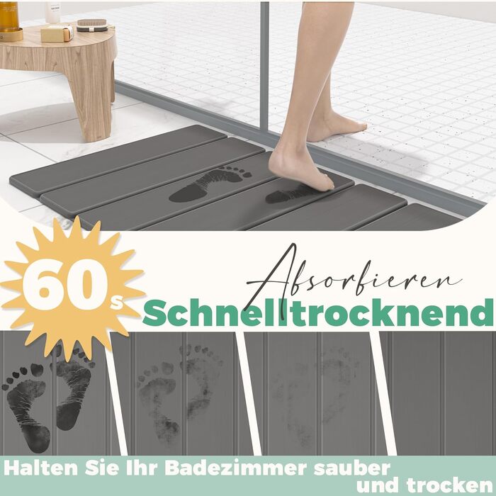 Килимок для ванної з каменю, 60 см складний діатомовий килимок для ванної, суперпоглинаючий килимок для ванної, швидковисихаючий, нековзний для ванної кімнати, легко миється, сірий