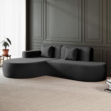 Кутовий диван AVAWING, кутовий диван з чистого пінопласту, без необхідності встановлення, L-подібний диван для вітальні, чорний з підлокітником ліворуч