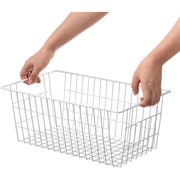 Великі кошики для морозильної камери SANNO, металеві, кошики для зберігання, дротяні кошики, кошики для зберігання на кухні, у коморі, у ванній кімнаті, набір із 3 великих металевих сільськогосподарських продуктів, фруктових продуктів, 3 предмети, білий/р