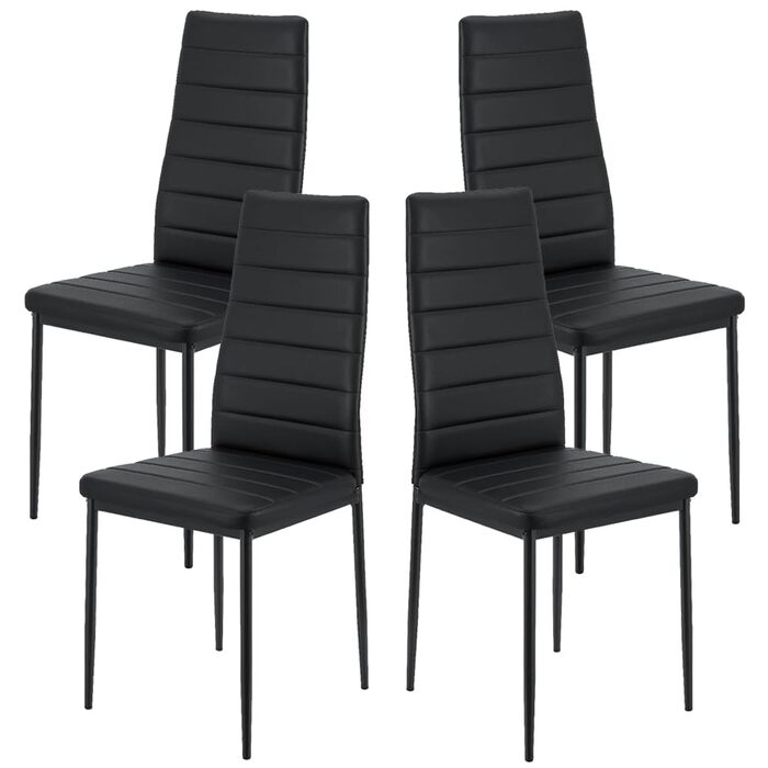 Кухонні стільці LEADZM, Набір із 4 обідніх стільців із високою спинкою, Водонепроникні для їдальні та кухні, Обідній стілець 120 кг (Чорний, Комплект із 4) Комплект із 4 предметів Чорний