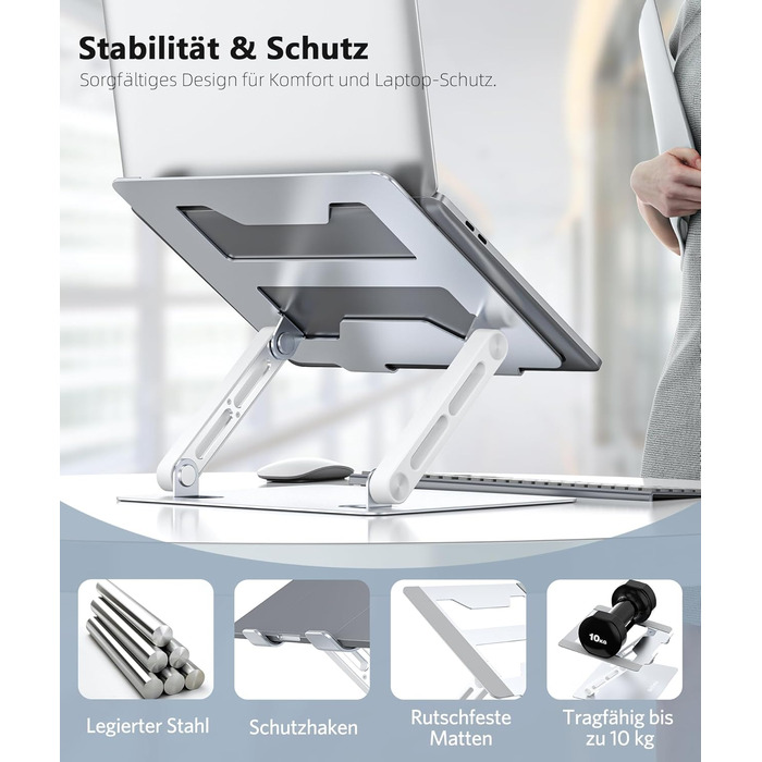 Підставка для ноутбука BoYata з регульованою висотою, ергономічна, з вентиляцією для столу, сумісна з MacBook Pro/Air, Dell, HP, Acer та іншими ноутбуками 10-17 дюймів