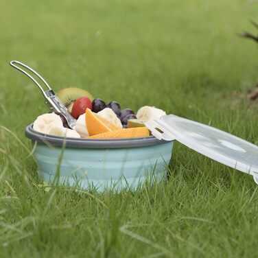 Складана силіконова миска для кемпінгу з кришкою, складний контейнер для зберігання їжі, кемпінгова миска, кухонні миски для подорожей, табору, походів, кухні, школи, використання на свіжому повітрі (42 унції)