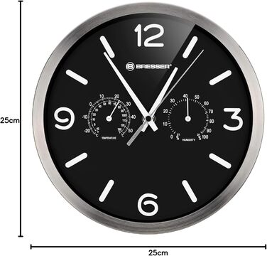 Настінний радіокерований годинник Bresser MyTime ND Thermo-Hygro з безшумним радіокерованим механізмом, рамою з нержавіючої сталі