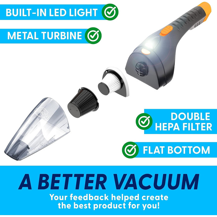 Автомобільний пилосос ThisWorx зі світлодіодним підсвічуванням - Ручний пилосос для прибирання автомобіля - 110 Вт 12 В - Адаптер