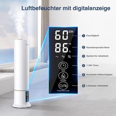 Зволожувач повітря Grelife 9 л, зволожувач повітря з верхнім заповненням для спальні, дитячої, автоматичне вимкнення, 3 налаштуван