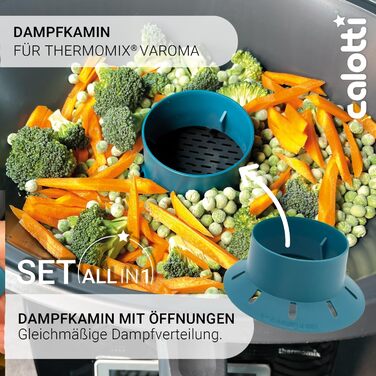 Мультитули Calotti для Thermomix TM6 і TM5 - Воронка, Редуктор камери міксера, Паровий камін, Захист від бризок, Квітка тіста, Кришка, Черпак, Форма для печива - все в одному - Вісім функцій, три частини, один комплект TM5 і TM6