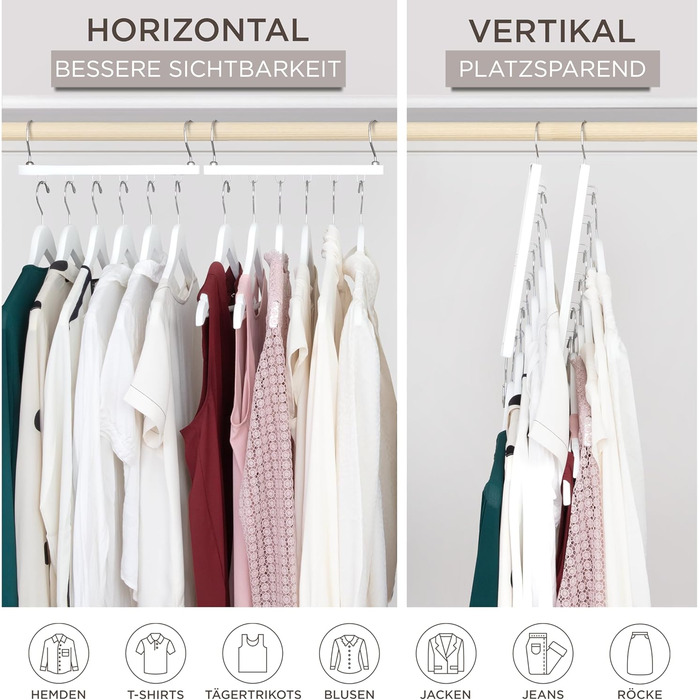 Компактний органайзер для вішалок для одягу MORALVE 4 шт. 6-ярусний органайзер з європейського бука з поворотним гачком на 360 (вішалки не входять до комплекту), білий, 4 шт.