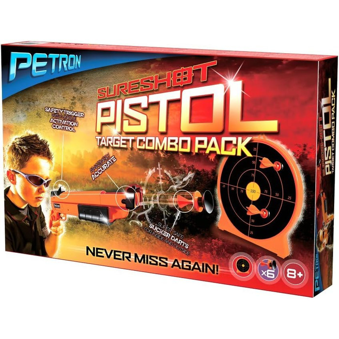 Набір дитячих помпових пістолетів Petron SURESHOT з мішенню, помаранчевий/чорний (1 комплект)