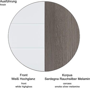 Комод - Димчасто-сріблястий/Білий глянцевий - Шафа для взуття з місцем для 12 пар взуття - (Ш x В x Г) 80 x 87 x 35 см - Хромовані ручки - Стійкий до подряпин Sardegna Димчасто-сріблястий меламін/Білий глянцевий 80 x 87 x 35 см