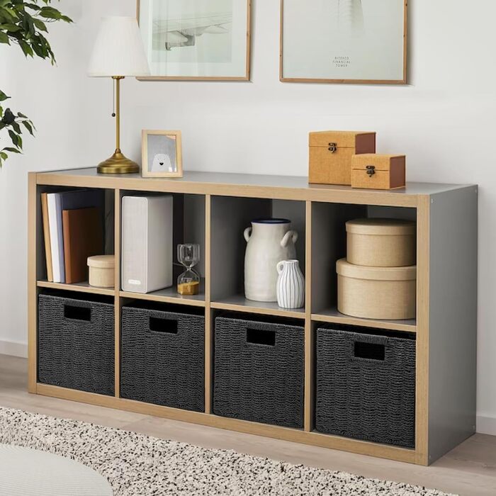 Кошик для зберігання, складний кошик, плетений з паперу водяного гіацинта, полиця-кошик Kallax куб 28 см, декоративний плетений кошик ручної роботи для ванної кімнати, вітальні, спальні, 28x28x28 см, чорний